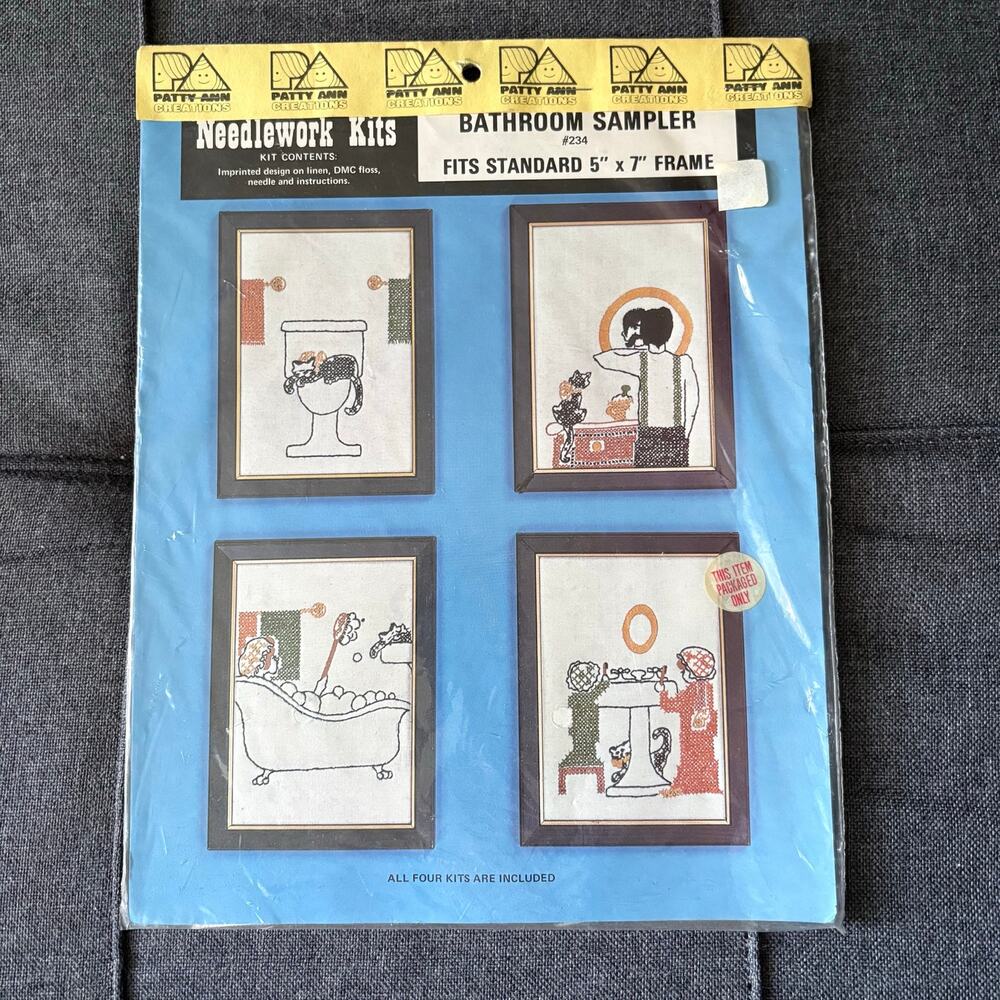 Bathroom Sampler Vintage Stamped Embroidery Kit by Patty Ann Creations - 1980s